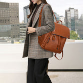 Women Artificial Leather Vintage Large Capacity Backpack Brief Durable Casual Rubbing Color Bag
